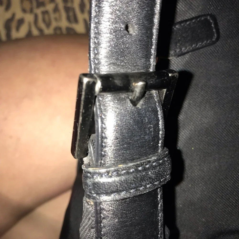 Coach black nylon leather shoulder bag removalable leather strap $$